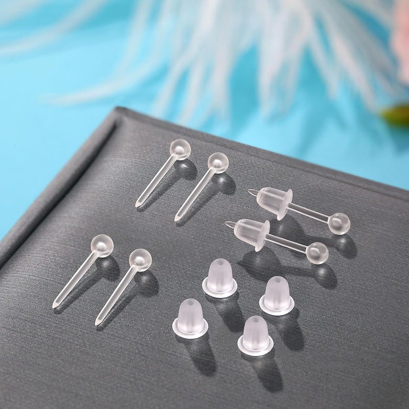 Formulen Clear Plastic Earrings, 200Pcs Studs - Silicone, Hyperallergic, Comfortable for Men & Women Clear Stud Earrings Round 3mm - Image 2